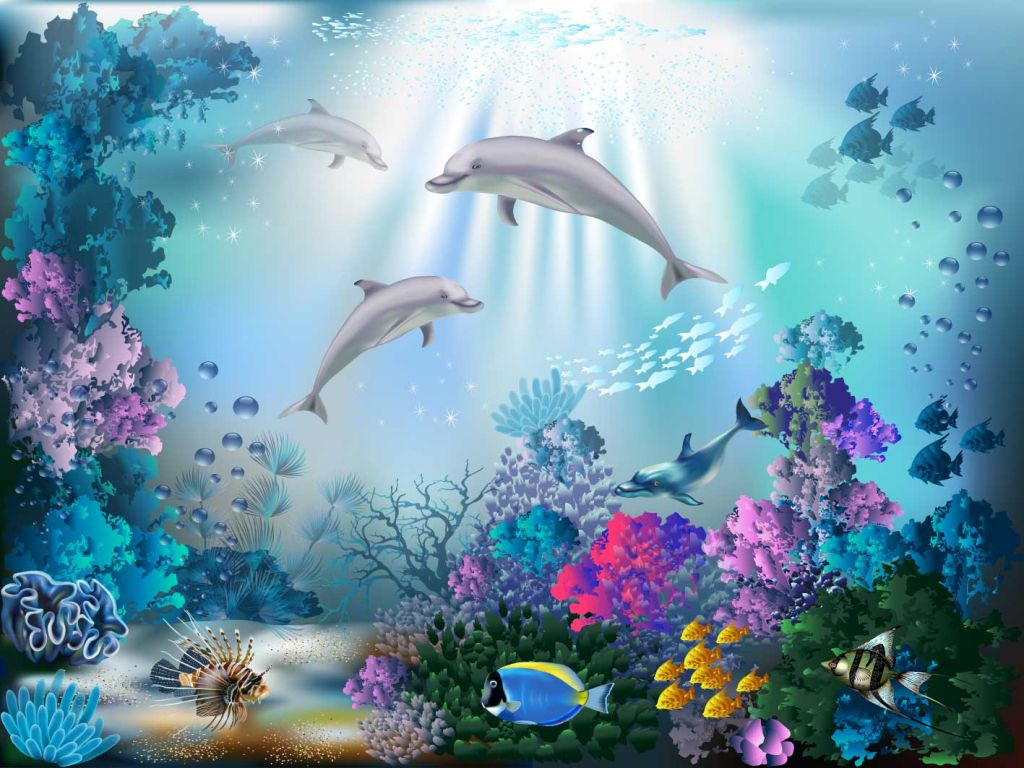 Undervattensvärld med delfiner