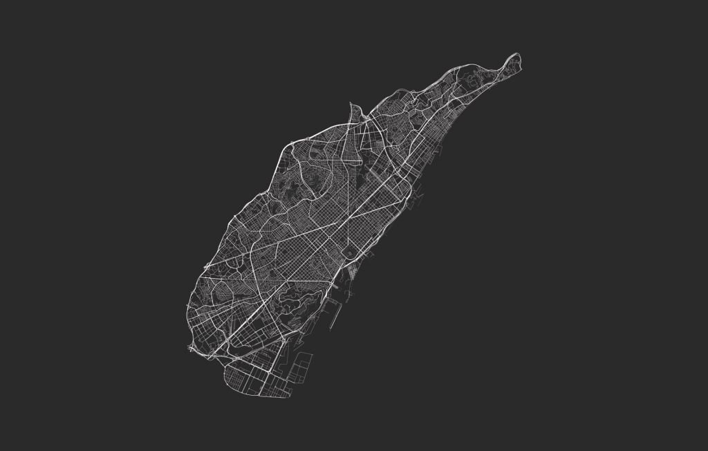 Karta över Barcelona, ​​svart