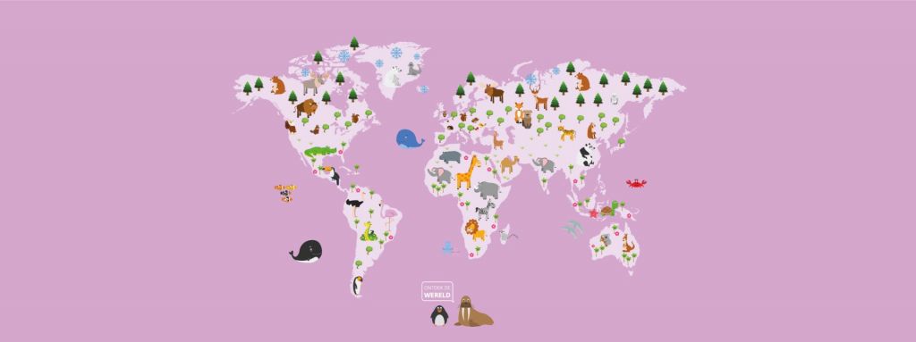 Världskarta för barn med rosa bakgrund