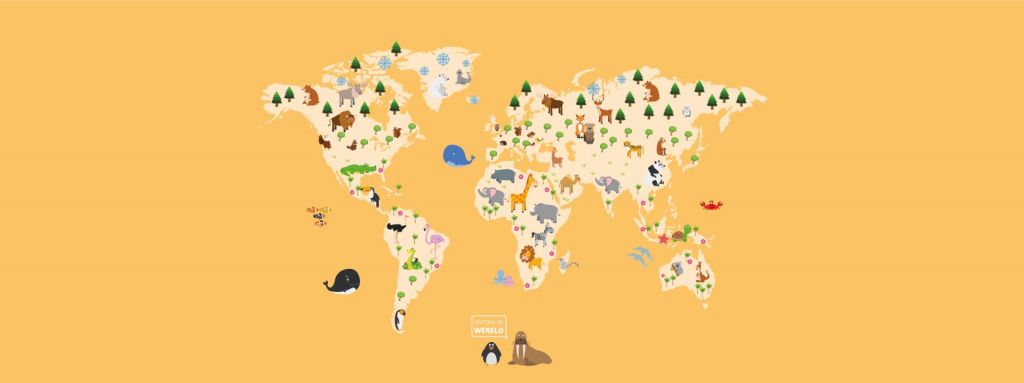 Världskarta för barn med gul bakgrund