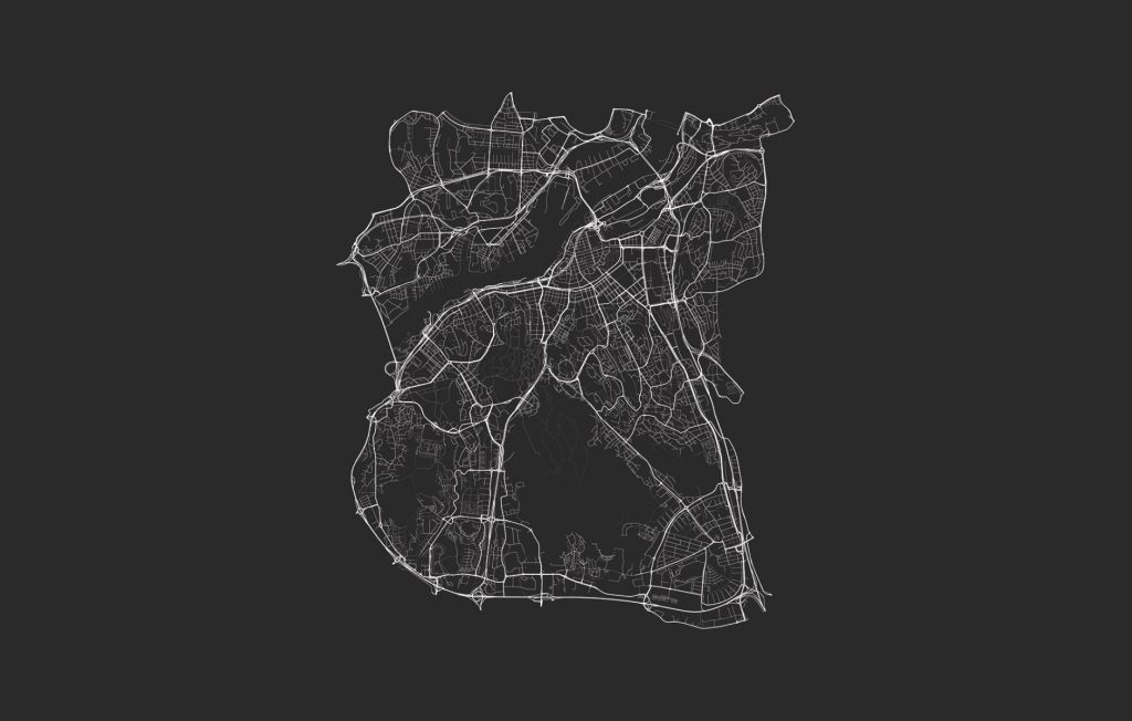 Karta över Göteborg, svart