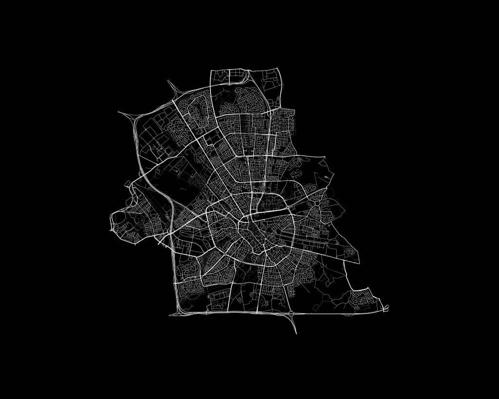 Karta över Eindhoven, svart