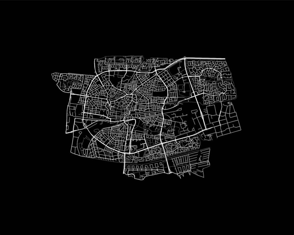 Karta över Leeuwarden, svart