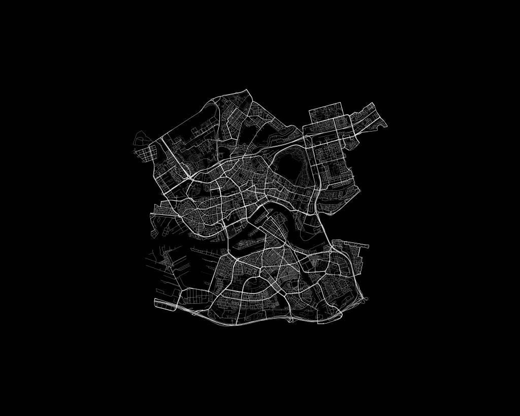 Karta över Rotterdam, svart