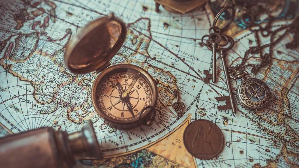 Vintage världskarta med kompass