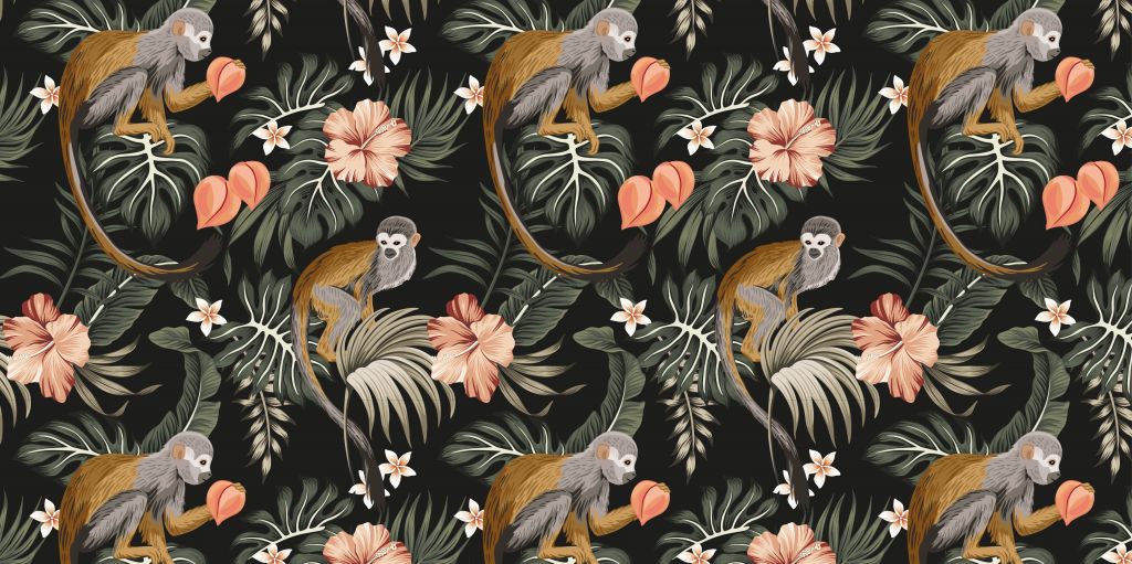 Tropiska löv med apor