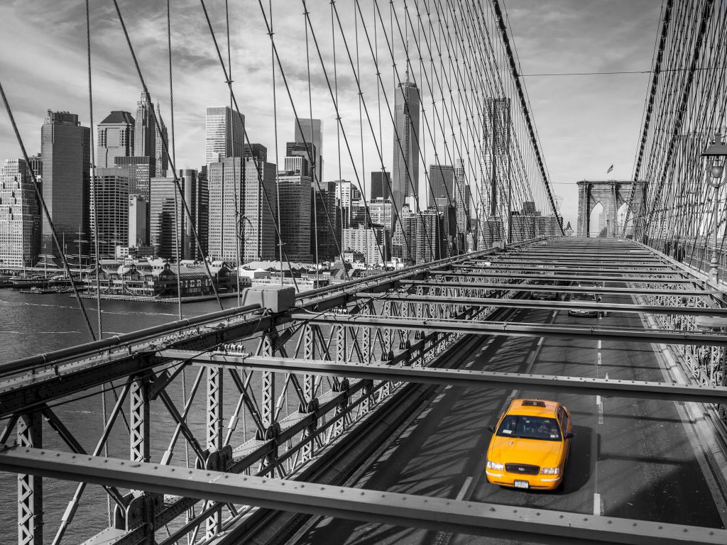 En taxi över Brooklyn Bridge