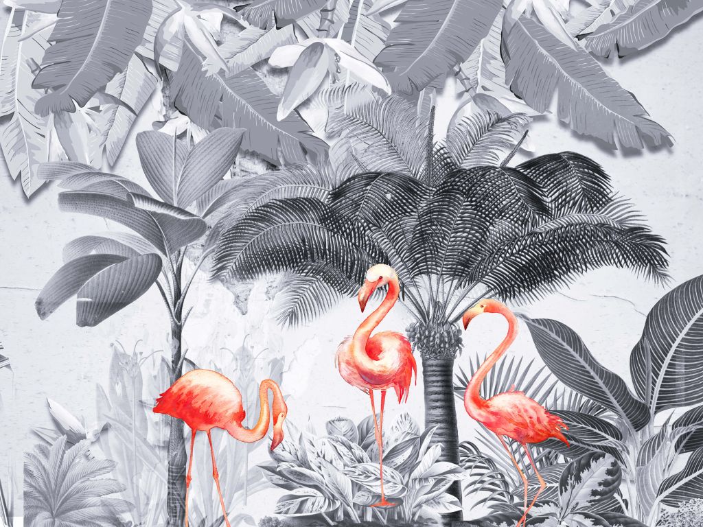 Djungel med flamingos