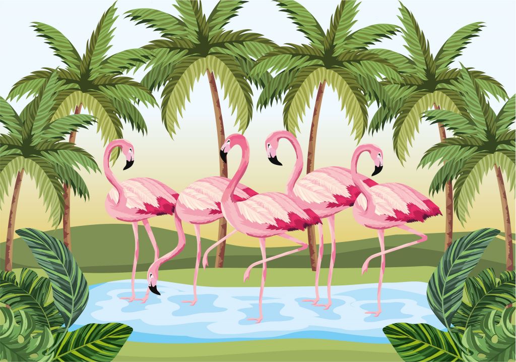 Tecknade flamingos