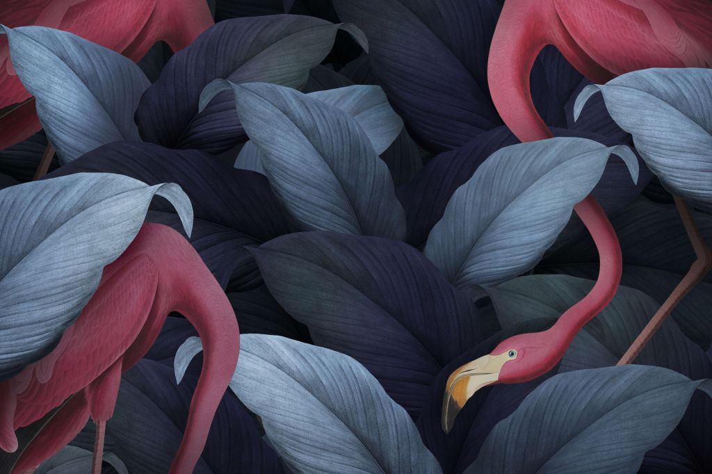 Flamingos med blad