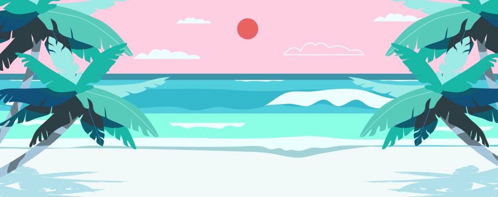 Blå, rosa strand