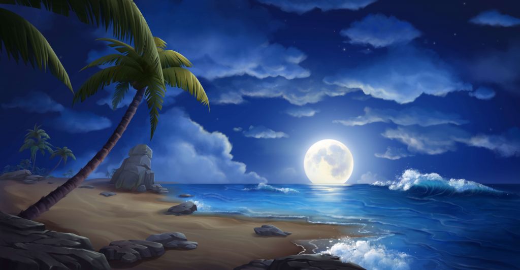 Vacker strand på natten