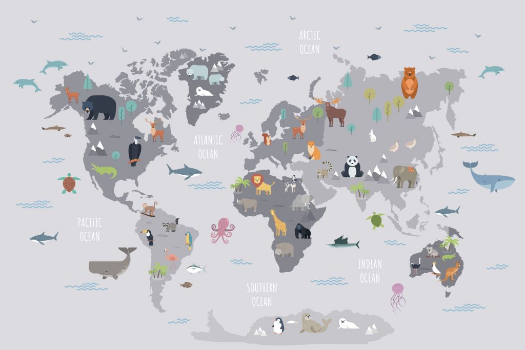 Världskarta med vilda djur