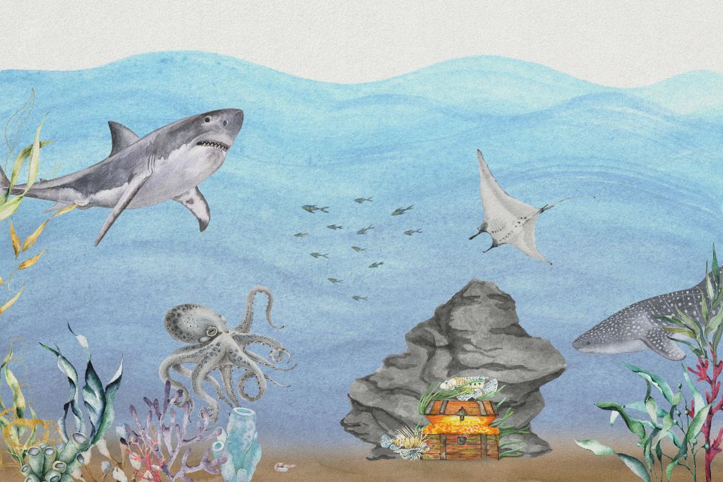 Undervattensvärld med hajar