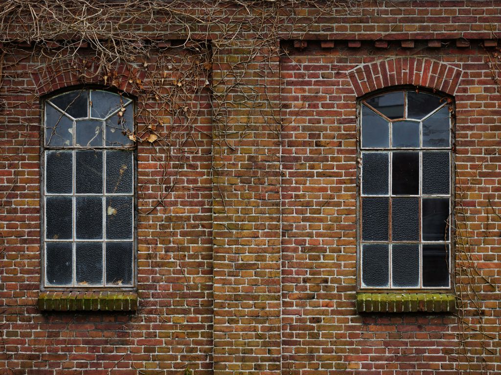 Fönster i gammal fabriksbyggnad