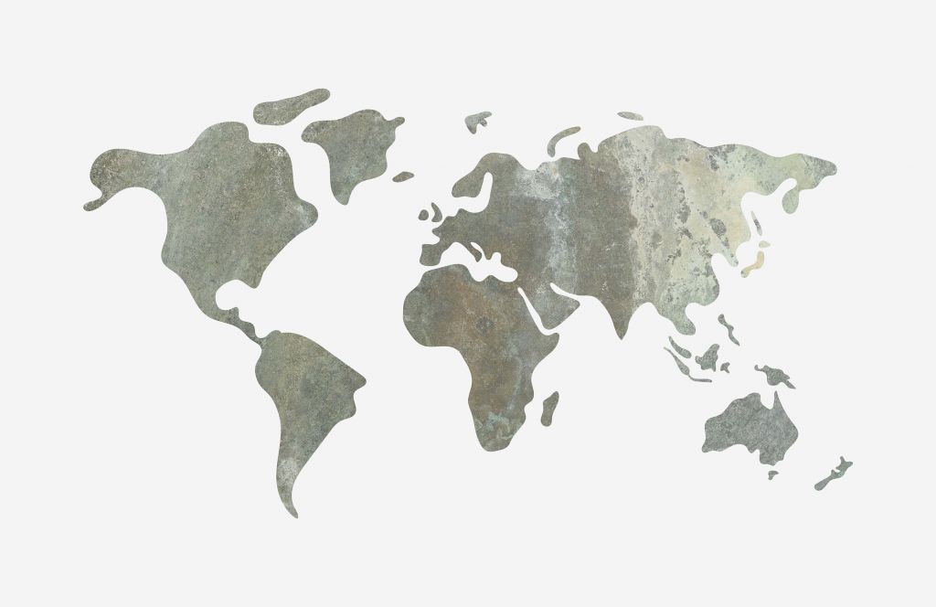 Grön världskarta med metallstruktur