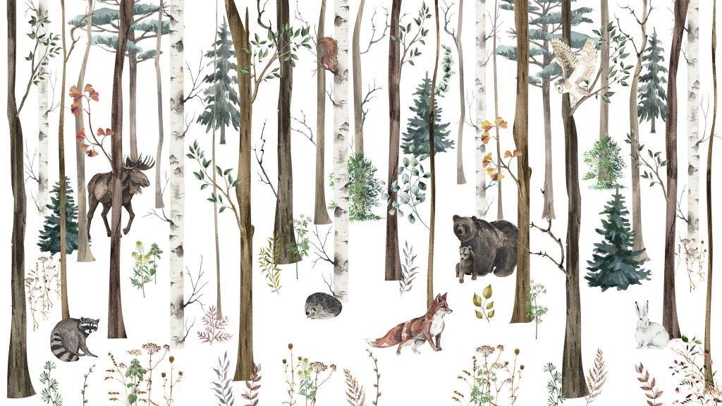 Tecknad skog med höstdjur