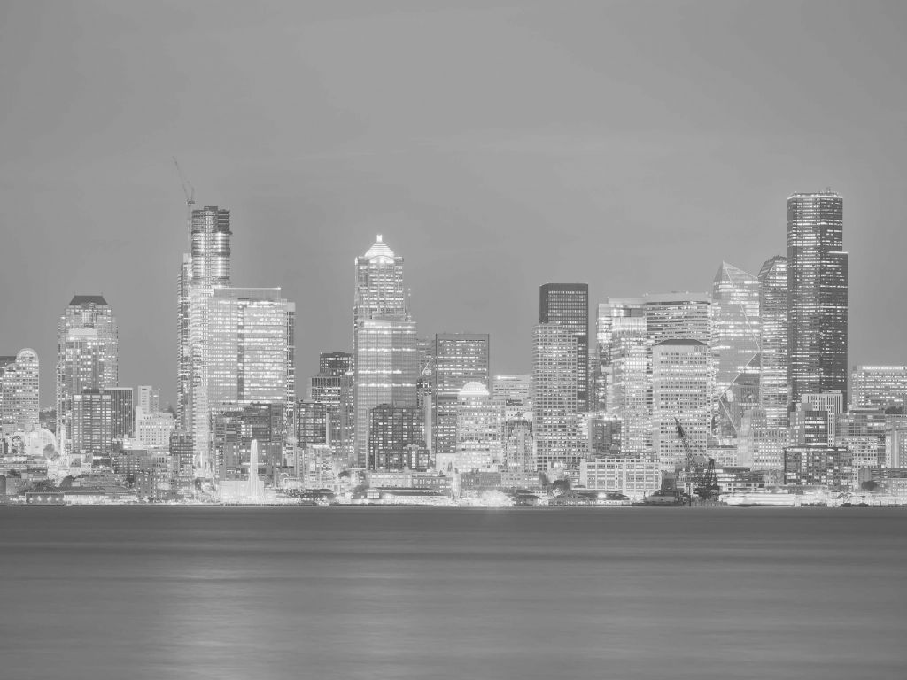 Skyline Seattle i svart och vitt