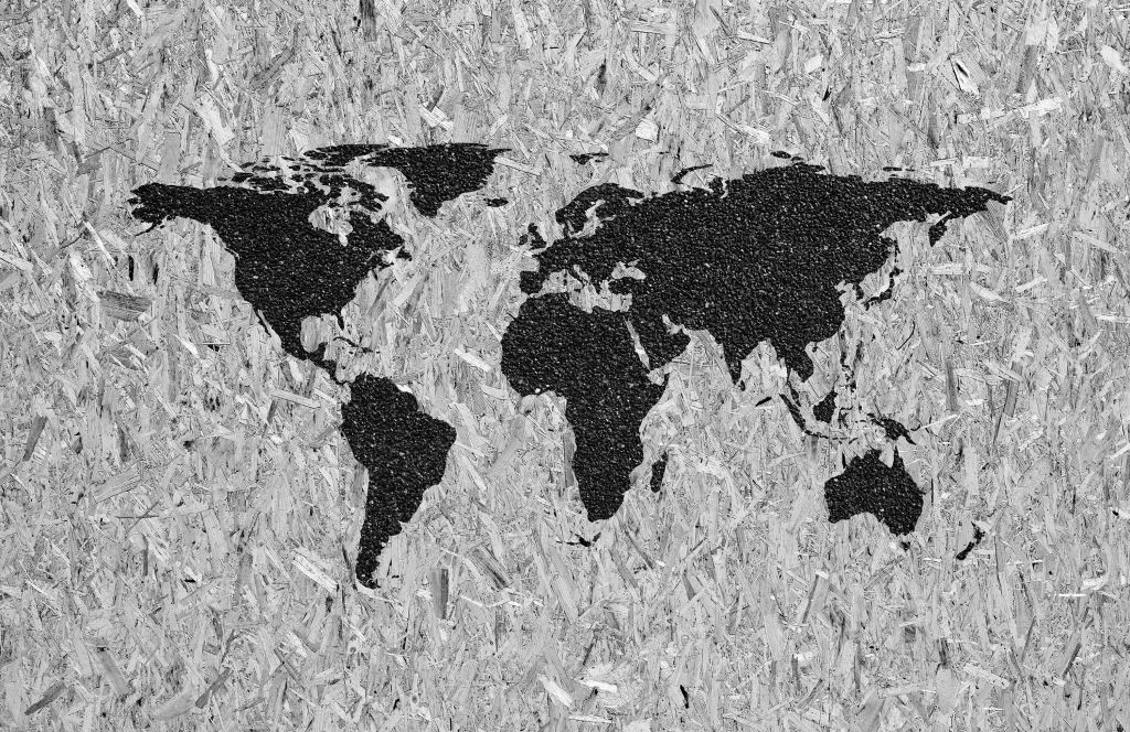 Svart världskarta på vit bakgrund