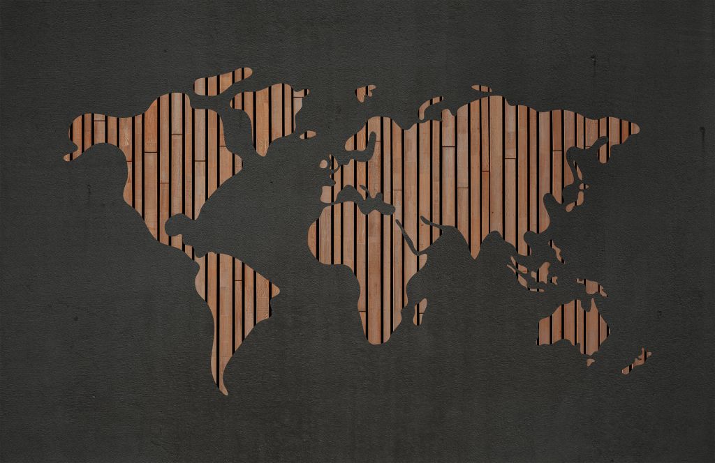 Världskarta med träplankor
