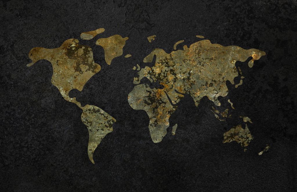 Världskarta med guldgrön textur