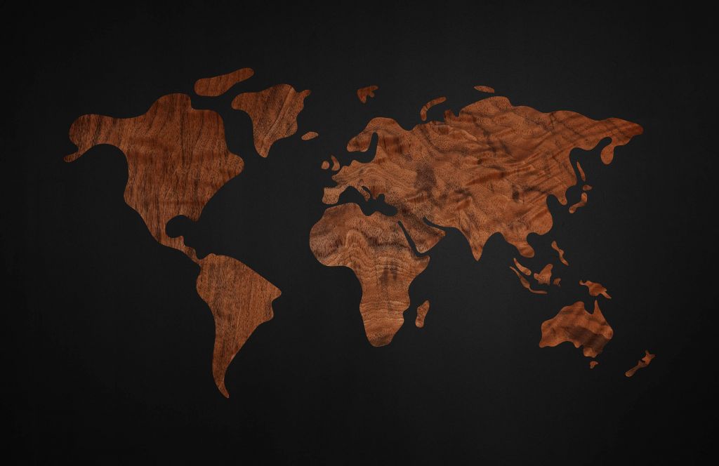 Världskarta med träfaner