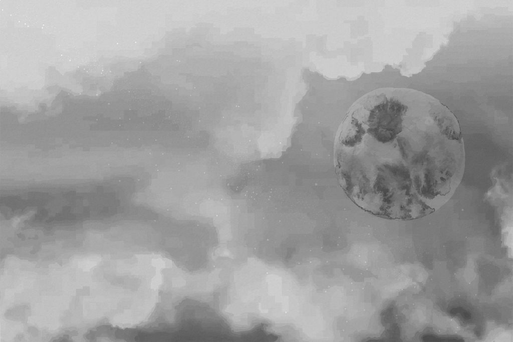 Månen och molnen i svartvitt