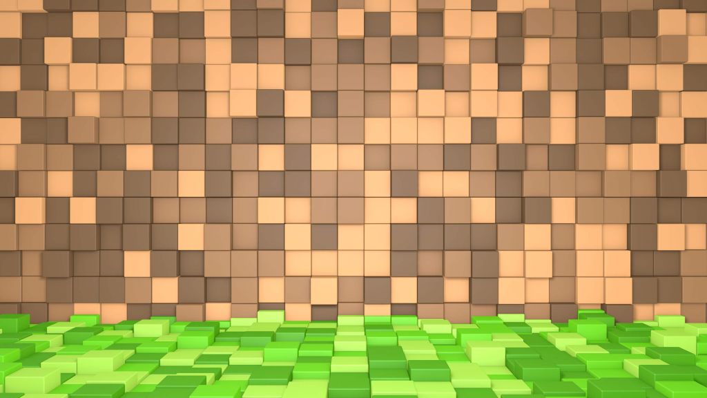 3D Minecraft-landskap med bruna block