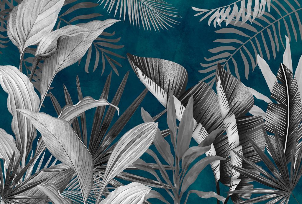 Tropiska blad på en blå bakgrund