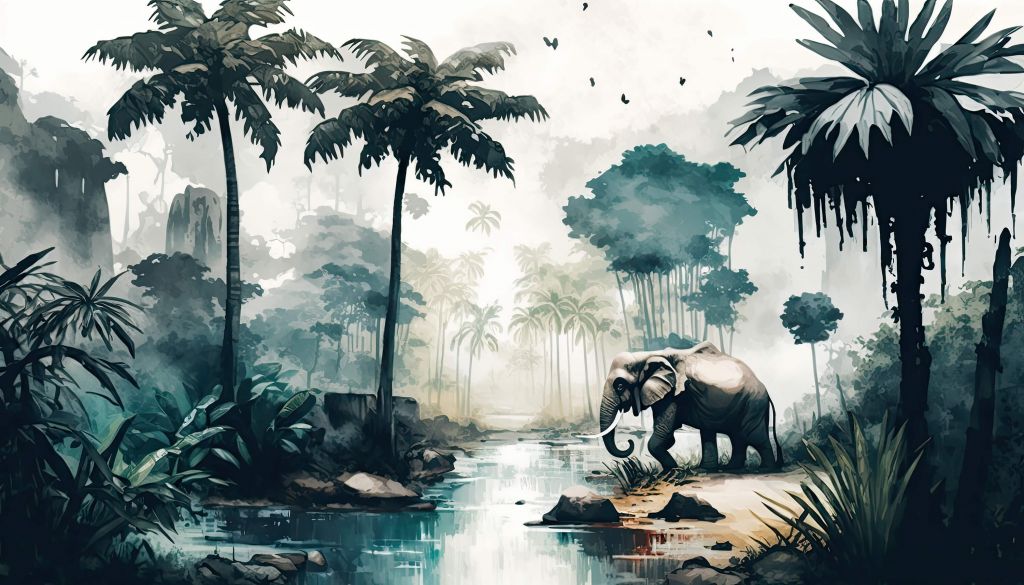 Tropisk djungel i akvarell