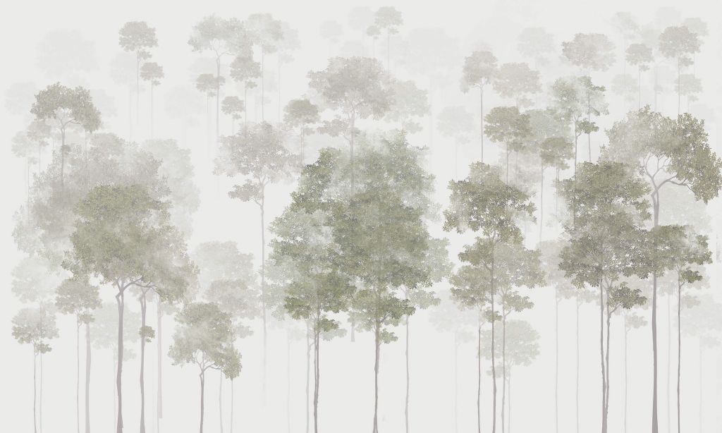 Tecknad skog i dimman