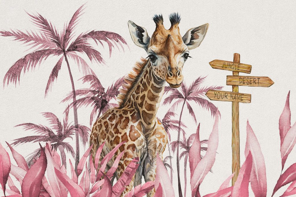 Baby-giraf i den lyserøde jungle