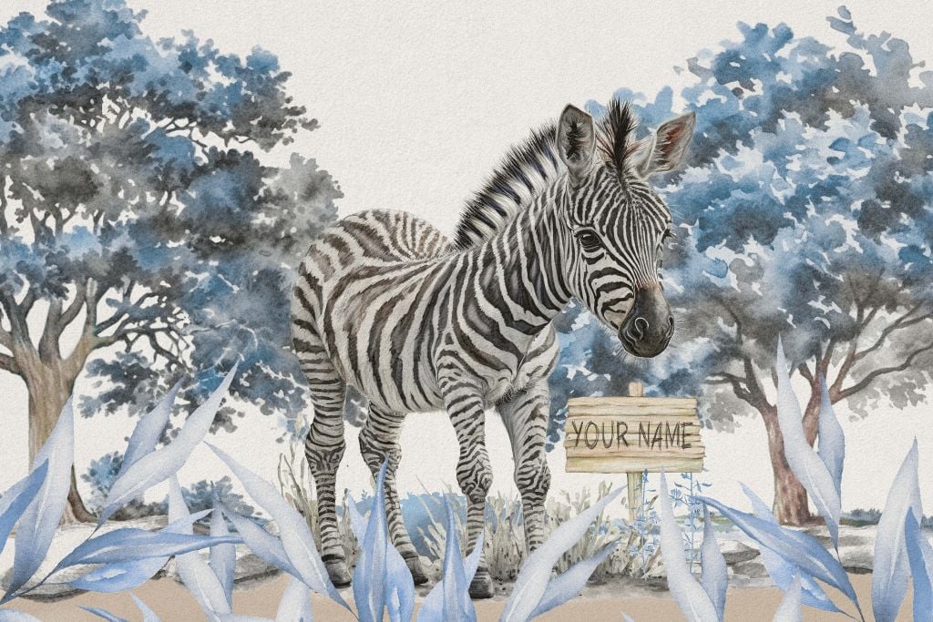 Ung zebra i naturen blå
