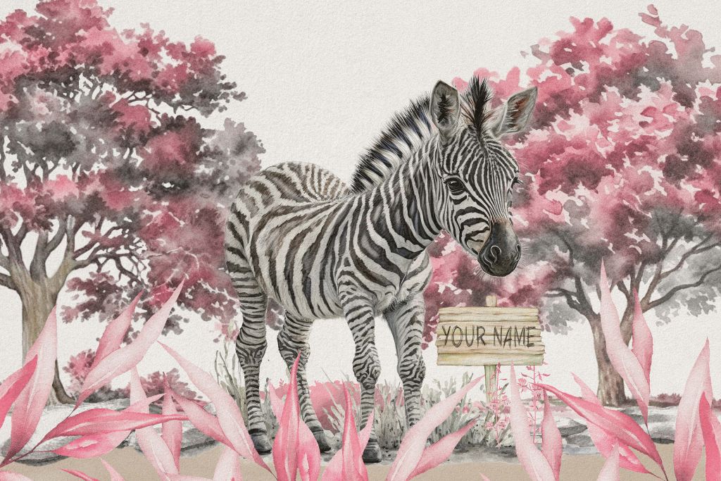 Ung zebra i naturen rosa