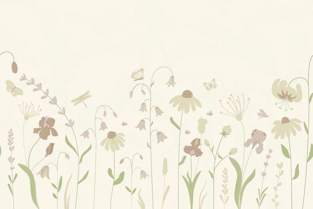Blomsterfält högt med fjärilar beige och gammelrosa