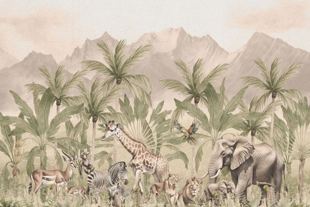 Bjerglandskab med dyr