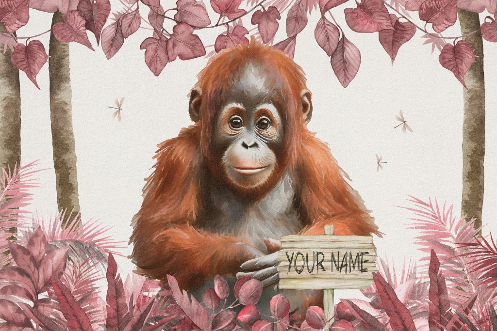 Ung orangutang i den lyserøde jungle