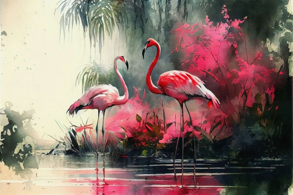 Karminröd Flamingo Skiss