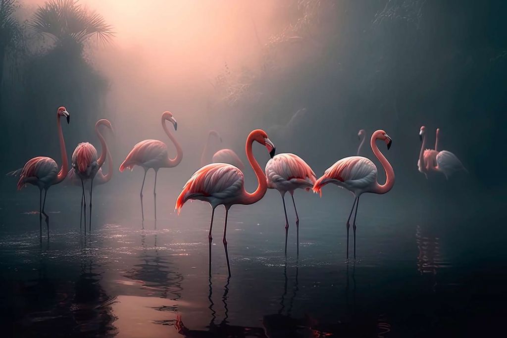 Tåkete Daggry Flamingoer