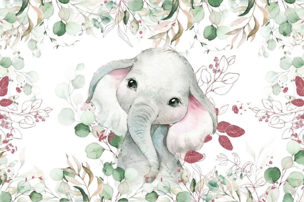 Elefantbebis med mint och rosa blad