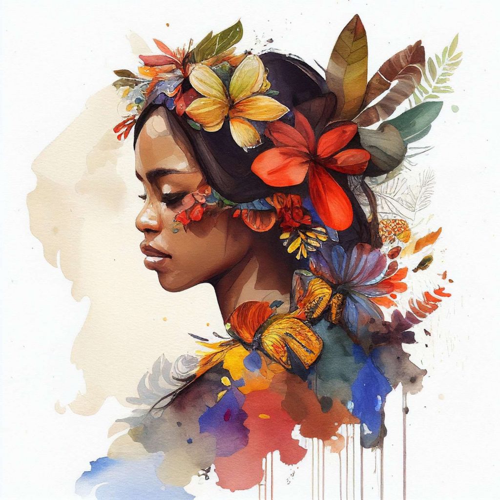 Watercolor Floral Indonesian Native Woman #4