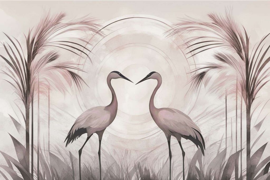 Kraner ved solnedgang rosa