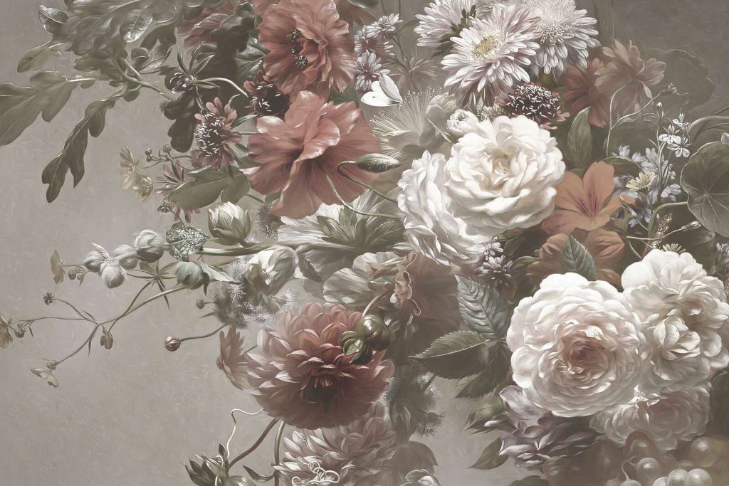 Stort buket med valmuer Creme