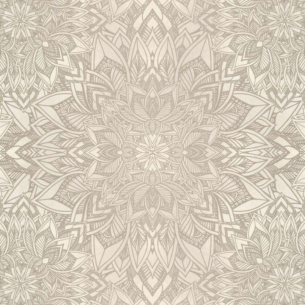 Ornamentalt mandala-blomstermønster beige