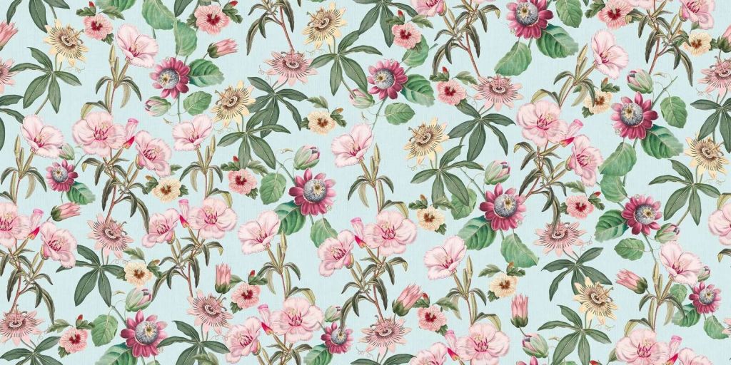 Eksotiske blomster i pastellblått