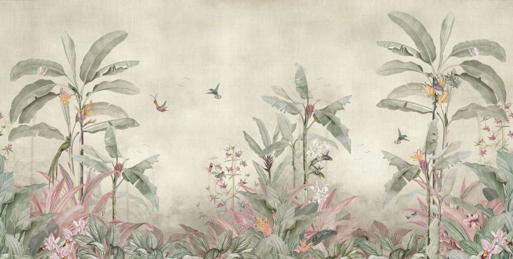 Kolibrier mellem bløde bananblade