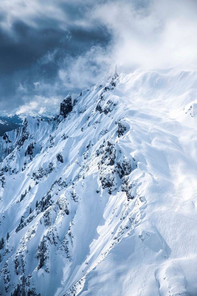 Snefnugskamme under stormfulde skyer