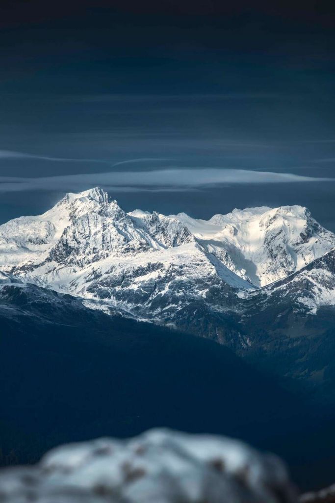 Isblå toppe i stilhed