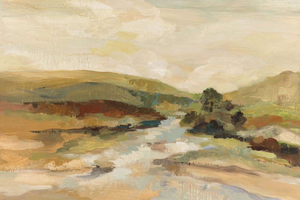 Strømmende flod mellem bakker