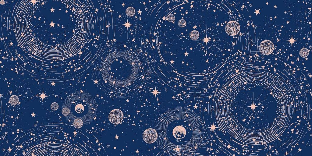 Regn av planeter i midnattsblått